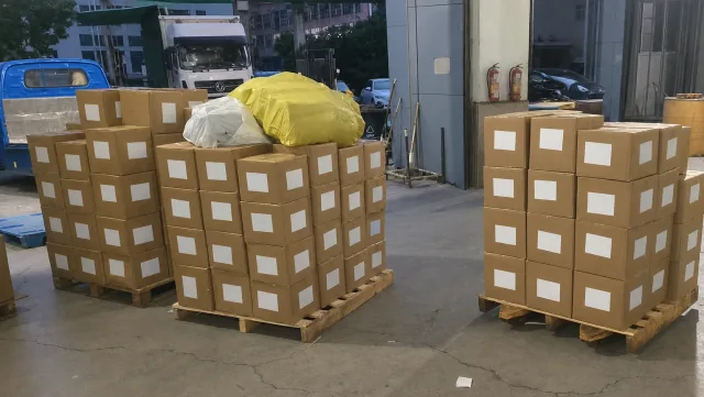 Pallets awaiting dispatch · AI-retouched
