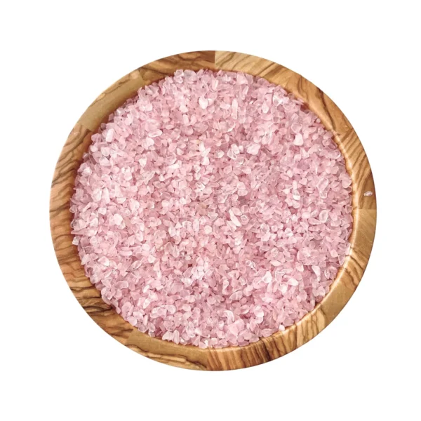 Small pink rose quartz chips in a round dish Small pink rose quartz chips in a round dish
